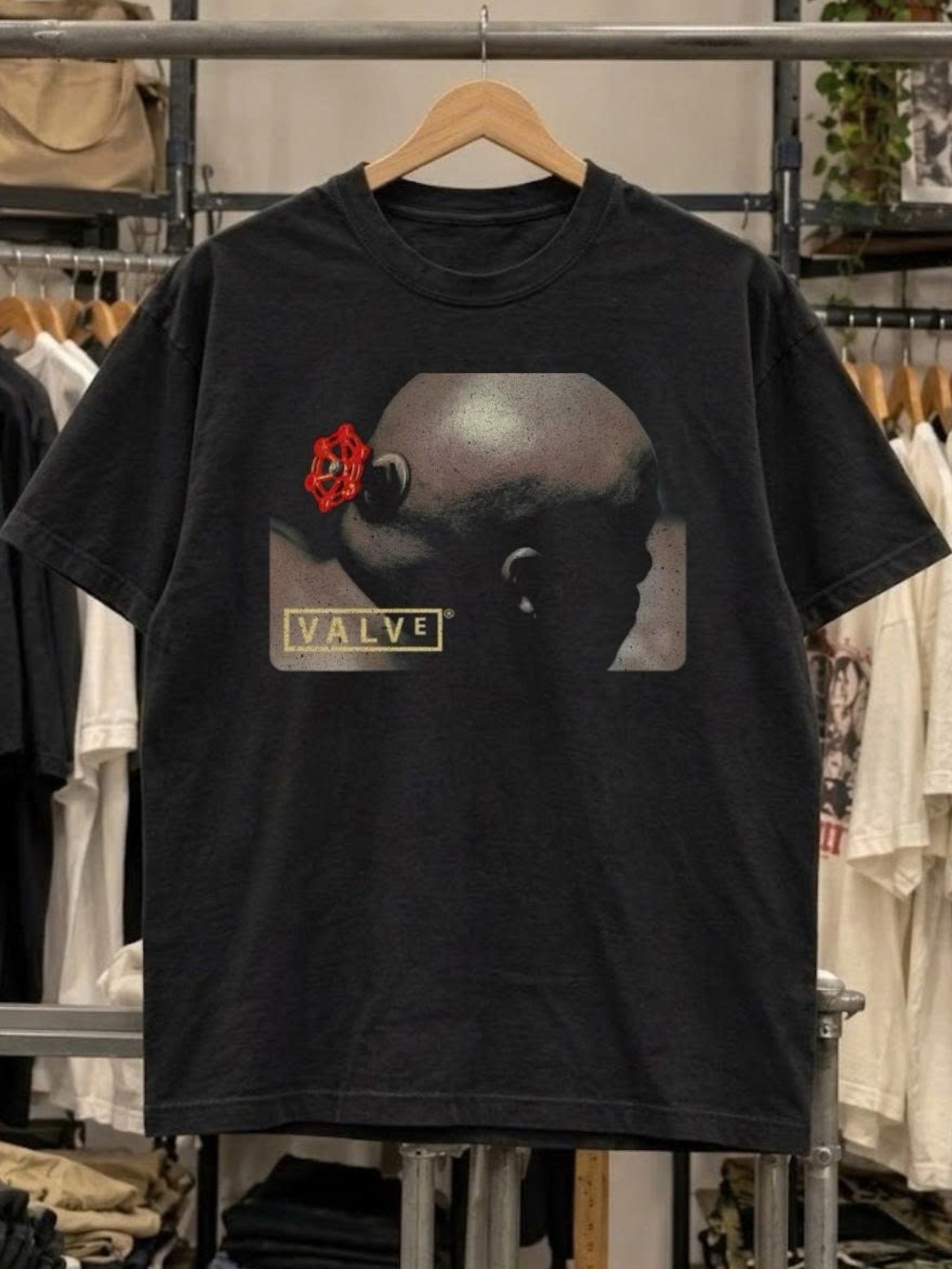 Valve Black Tee with Red Valve Graphic - Men's Short Sleeve